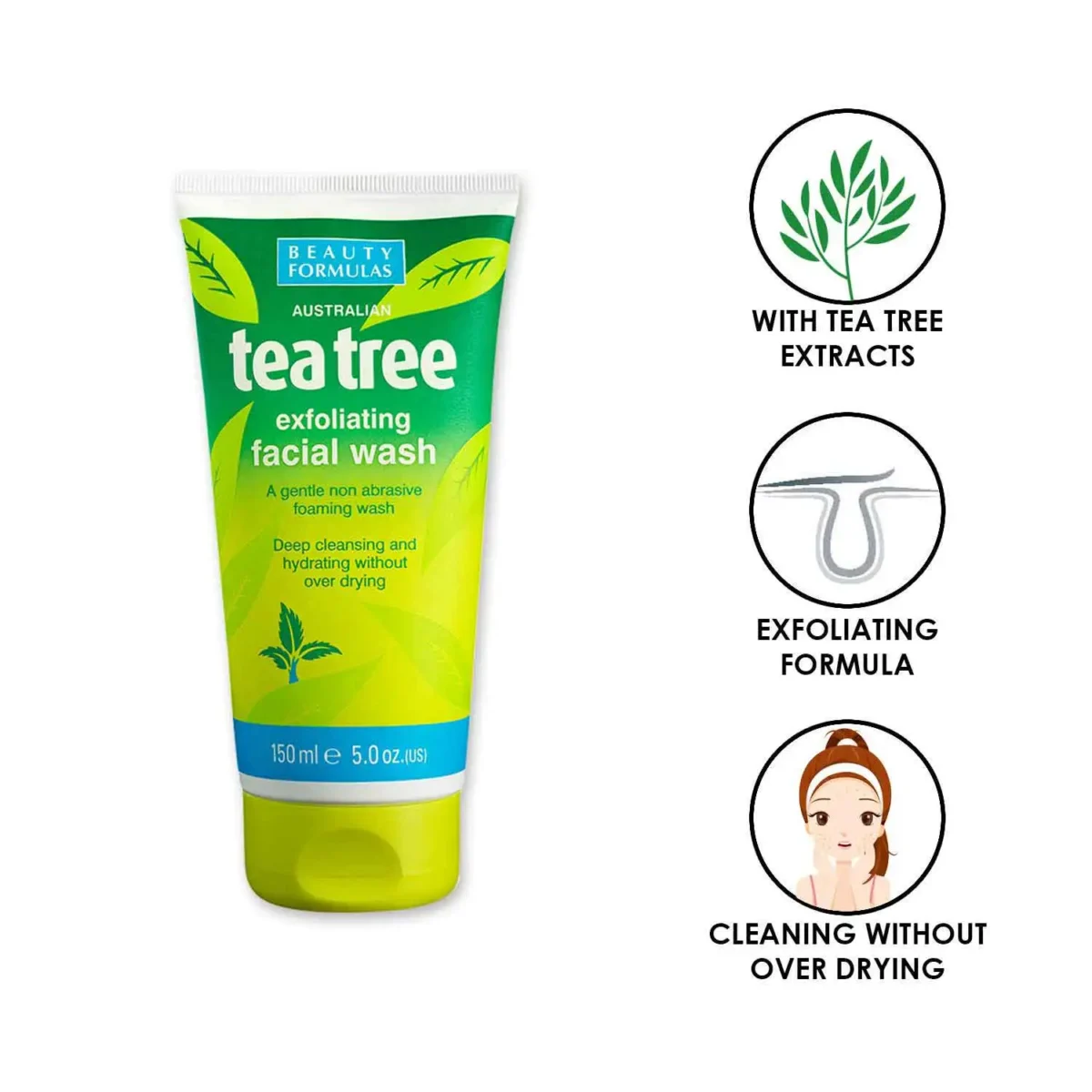 Beauty Formulas Tea Tree Exfoliating Facial Wash - Image 2