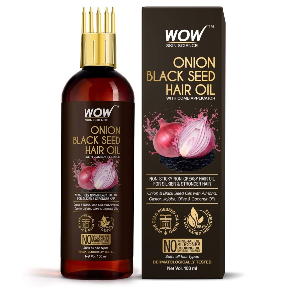 Wow Onion Black Seed Hair Oil with Comb Applicator - Image 1